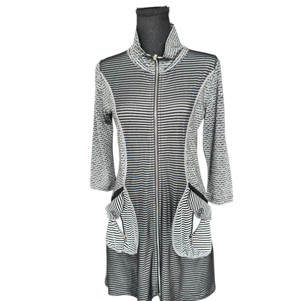 Dzhaniel Couture Zip Tunic Jacket Dress Black White Striped Avant Garde Artsy S
